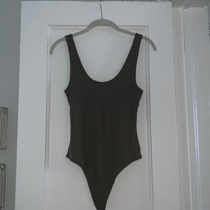 Olive Green Ribbed Bodysuit